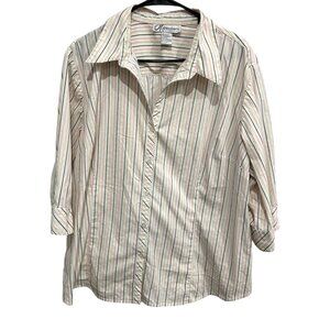 Dressbarn Striped Button Up Shirt White Multi Sz 22/24W Office Business Casual